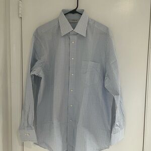 POGGIANTE Button Down Shirt Men’s 17 34/35 Blue Gingham Check Long Sleeve Italy